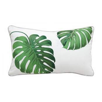RightSide Designs Tropical Green Monstera Indoor/Outdoor Lumbar Throw Pillow