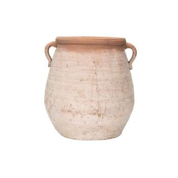 14" x 13" Whitewashed Terracotta Urn Jar Orange - Storied Home