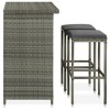 vidaXL Modern Lightweight Bar Set – Poly Rattan Grey – Durable Weather-Resistant, Stylish 3-Piece Bistro Set with Seat Cushion and Additional Footrest - 3 of 4