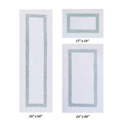 Hotel 3 PC Bath Rug 100% Premium Cotton Tufted Weave Two Tone Reversible Bathroom Rug, Super Soft Absorbent, Machine Washable Bath Mat