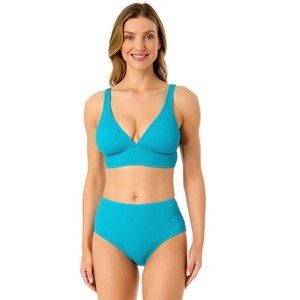 Anne Cole Women's Live In Color Textured Shirred Soft Band Bralette Bikini Swim Top - 1 of 4
