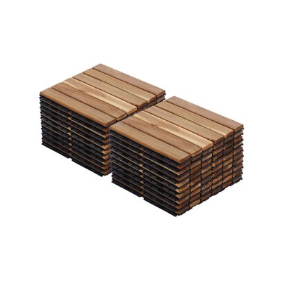 GlasFlength Carpet Tiles 20 Pack 12" Acacia Wood Interlocking Deck Tiles Striped Outdoor Flooring for Patio Balcony Poolside, Beige, 12"*12"*0.75"