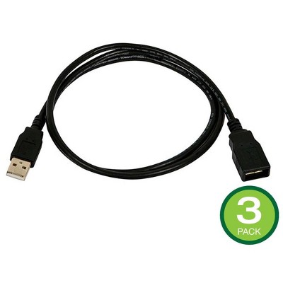 Monoprice USB Type-A to USB Type-A Female 2.0 Extension Cable - 3 Feet - Black (3 Pack) 28/24AWG, Gold Plated Connectors