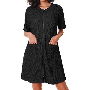 Ekouaer Women Zipper Robes Knit Short Bathrobe Lightweight House Coat with Pockets Soft Nightgown - 1 of 4