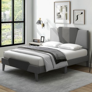 Infans Full Size Upholstered Platform Bed Frame Velvet Headboard Mattress Foundation - 1 of 4