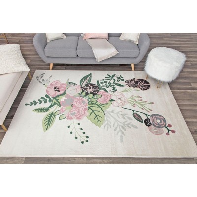 Ivory Blush Floral Charm Synthetic Area Rug, 9' x 12'