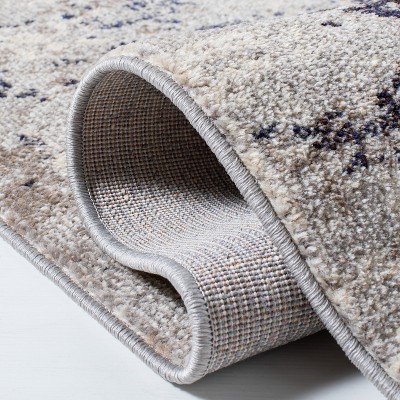 Beige and Purple Flat Woven Round Synthetic Rug