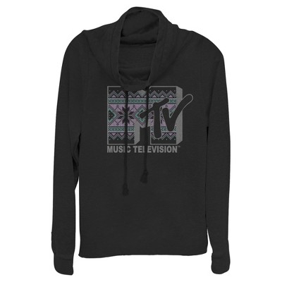 Juniors Womens MTV Tapestry Logo Cowl Neck Sweatshirt
