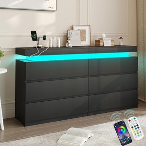 Vipbear modern 6-drawer dressing table - storage cabinet with LED lights, top sliding storage, bedroom, living room - 1 of 4