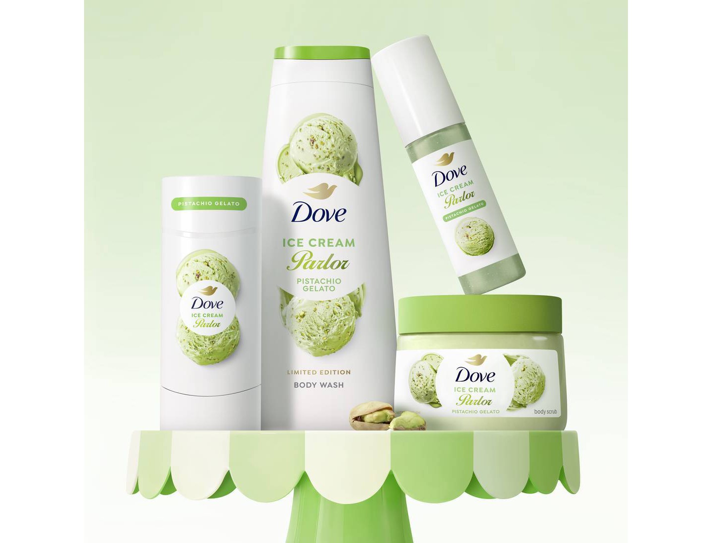 Гель для душа Dove Beauty Ice Cream Parlor, Pistachio Gelato, 20 fl oz, цвет: Кремовый — фото 3