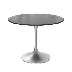 LeisureMod Verve 36" Round Dining Table, Modern Sintered Stone Top Dining Table with Brushed Chrome Stainless Steel Pedestal Table Base - 1 of 4