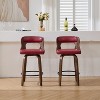 SEYNAR PU Leather 360 Degree Swivel Open Back Bar Stools Wood Legs Set of 2 - 3 of 4