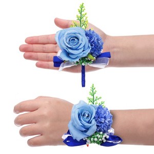 Unique Bargains Silk Wedding Artificial Rose Boutonniere and Wrist Corsage Set - 1 of 4
