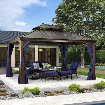 PURPLE LEAF Hardtop Gazebo Canopy with Netting and Curtains for Outdoor Deck Backyard Heavy Duty Metal Patio Permanent Pavilion