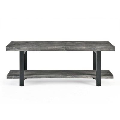 Pomona Slate Gray Metal and Reclaimed Wood Bench