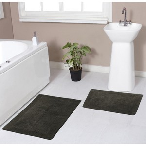 Luxury Reversible Bathroom Rugs Set, Washable Rug, Soft Cotton Extra Soft and Absorbent bath Rug, Non-Slip Bath Mat Set, 2 Pcs Set(S+M), Gray - 1 of 4
