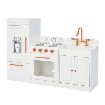 Teamson Kids Little Chef Paris Modular Contemporary Pretend Play Kitchen with Accessory Set, Realistic Refrigerator, Oven and Sink, White/Rose Gold