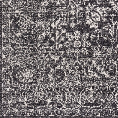 Black and Gray Medium Pile Synthetic Area Rug