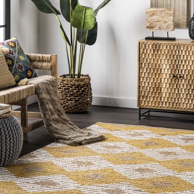 Yellow and Beige Braided Cotton Area Rug