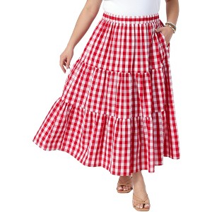 Women's Plus Size 1950s Gingham Plaid Tiered Layer Flowy Vintage Casual Maxi A Line Skirts with Pockets - Agnes Orinda - 1 of 4