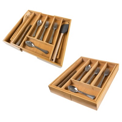 Expandable Bamboo Kitchen Drawer Organizer with Adjustable Dividers