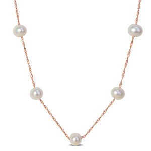EVERLY JEWELRY | 10K Rose Gold 5.5-6mm Freshwater Cultured Pearl "Tin-Cup"-Style Necklace with Chain, 17-inch - 1 of 4