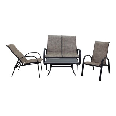 Courtyard Casual Santa Fe 4 pc Loveseat Glider Set with Reclining Sling Chairs  Includes One Loveseat Glider, Two Sling Chairs and One Coffee Table