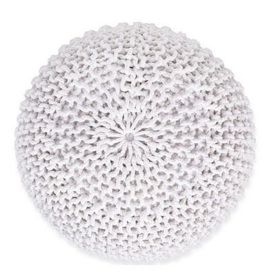 Ivory Cotton Braided Round Pouf Ottoman