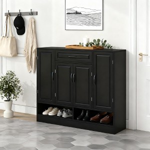 ODK Black Shoe Cabinet with Drawer, Freestanding Adjustable Shelves Black Entryway Cabinet with 4 Doors & 1 Drawer, Shoes Cabinet Storage Entryway - 1 of 4