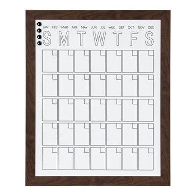 27" x 33" Beatrice Vertical Framed Magnetic Dry Erase Monthly Calendar Walnut Brown - DesignOvation