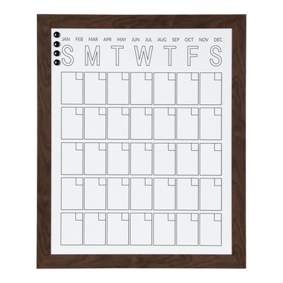 27" x 33" Beatrice Vertical Framed Magnetic Dry Erase Monthly Calendar Walnut Brown - DesignOvation