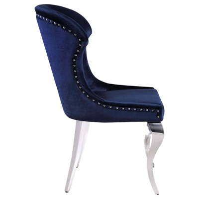 Cheyanne Blue Velvet Upholstered Side Chair with Metal Legs