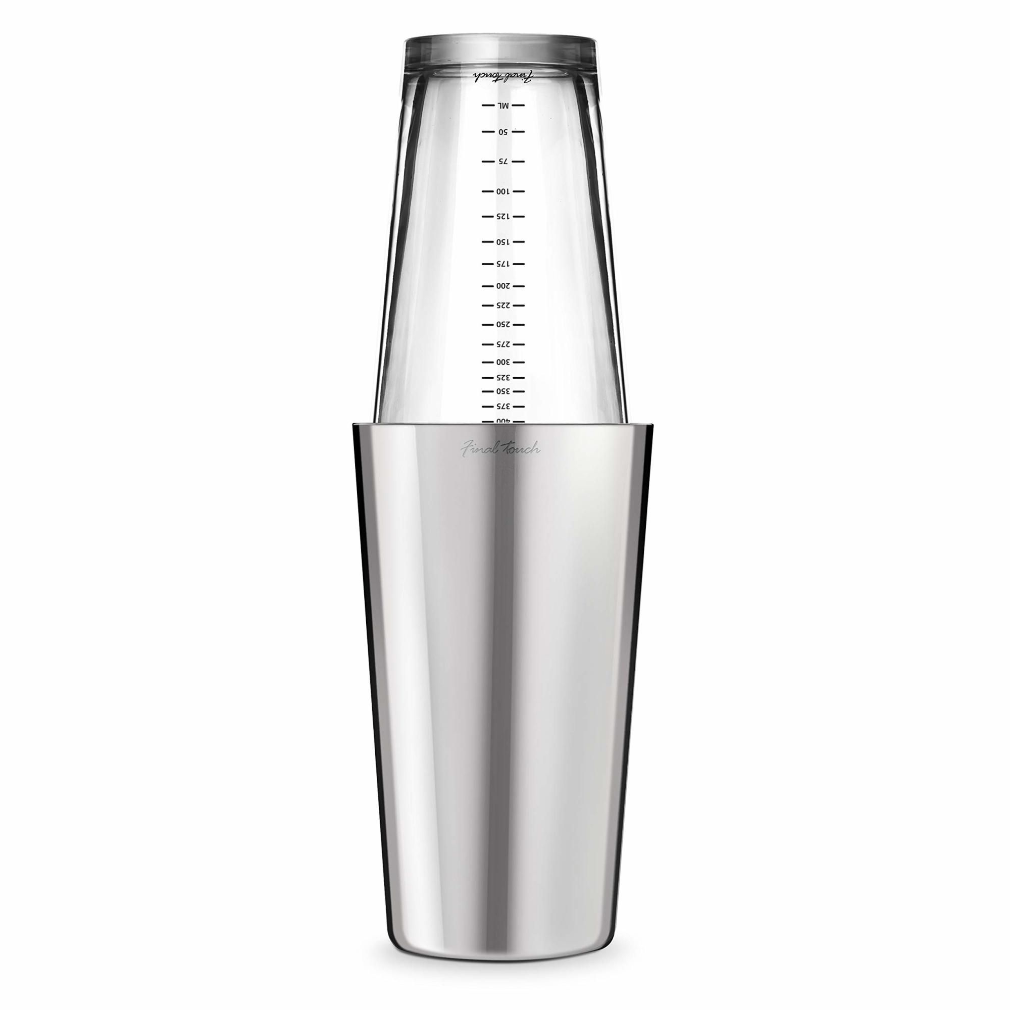 Final Touch Double-Wall Boston Shaker Set - Stainless Steel Mixing Glass with Silicone Seal - BPA-Free, Compact Storage - Leak-Proof Design