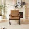 Camel Tech Fabric Armchair, Retro Lounge Style, Extra Soft Upholstery and Cushions, Black Metal Frame - 2 of 4