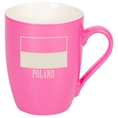 Elanze Designs Poland Polish Flag 10 Ounce Ceramic Laser-Etched Engraved Drinkware Mug, Metallic Princess Pink