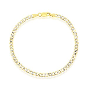 Links of Italy Sterling Silver 4mm Pave Cuban Bracelet - Gold Plated - Available Sizes: 7  , 9  Inches - 1 of 3
