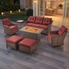 POCASSY 7 Piece 6 inch Thick Upholstered Cushion Patio Furniture Set with Fire Pit Table, All Weather Brown Wicker Outdoor Conversation Set for Deck - 3 of 4