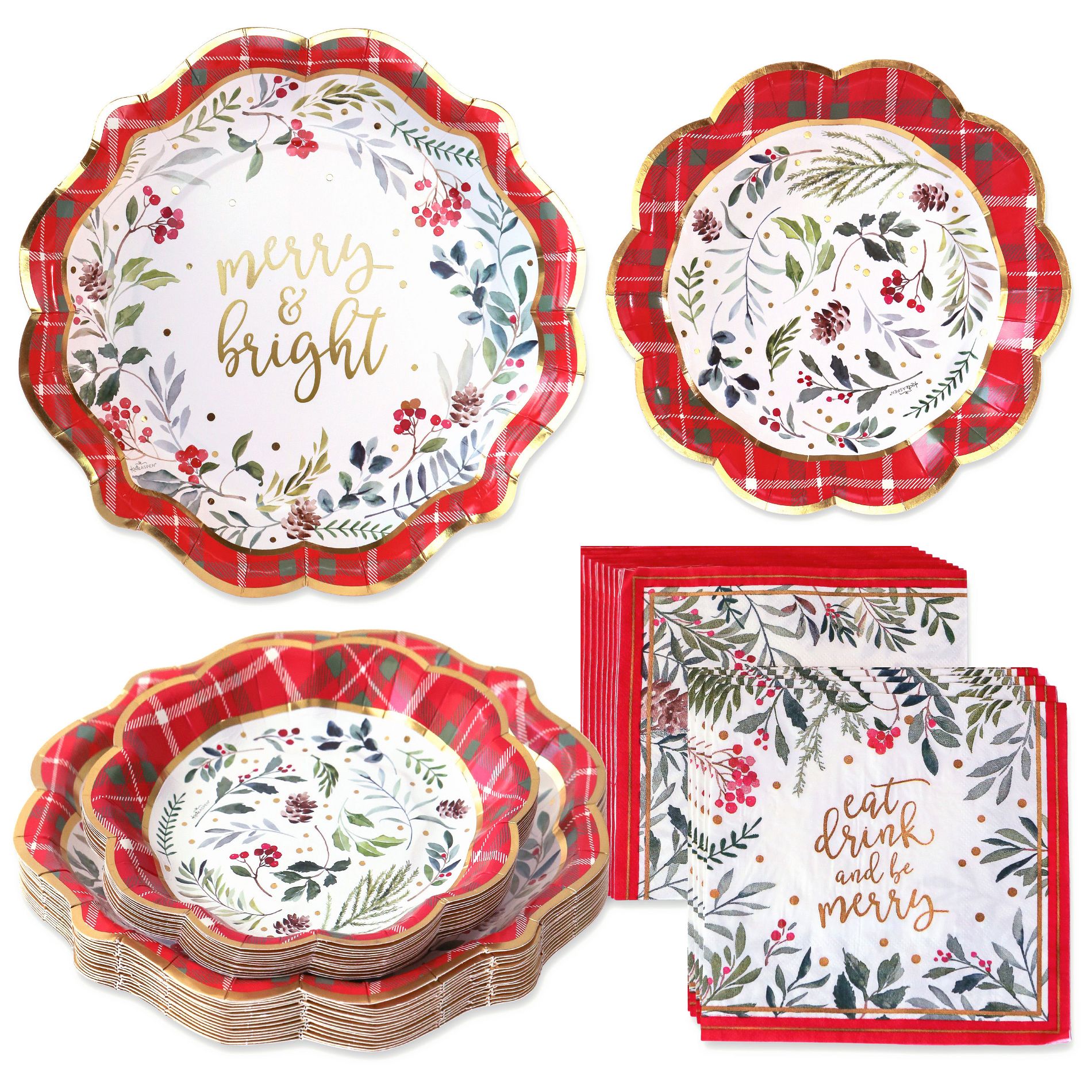 Kate Aspen Christmas Tableware Set - 7” Plate (set of 16), 9” Plate (set of 16), and Napkin (set of 30) | 00270NA-kit