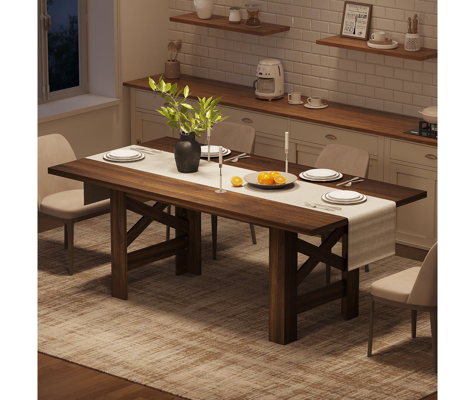 Garvee Dining Table for 6-8, Wood Rectangular Long Kitchen Table with Large Tabletop, Farmhouse Dining Table for Apartment, Kitchen