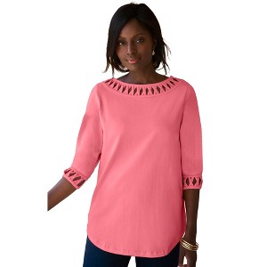 Jessica London Stretch Cotton Lattice Boatneck Tunic - 1 of 4