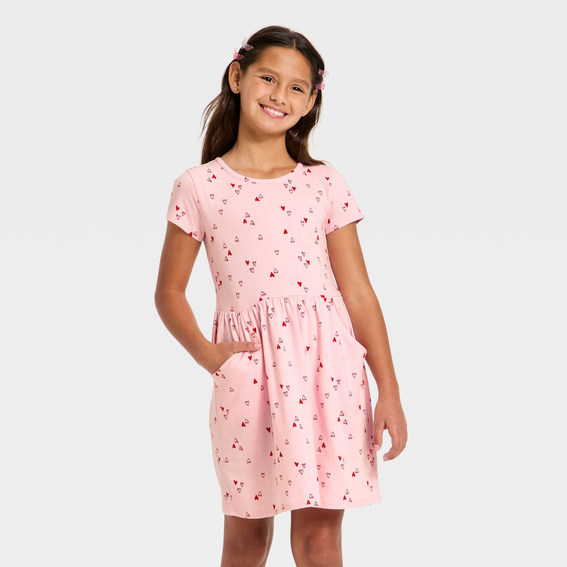 Girls' Short Sleeve Valentine's Day 'Heart' Dress - Cat & Jack™ Light Pink