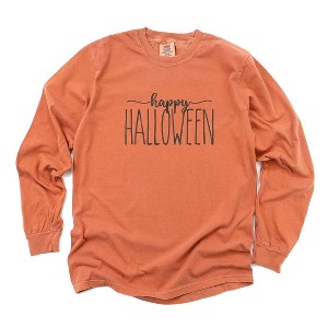 Simply Sage Market Women's Embroidered Happy Halloween Long Sleeve Garment Dyed Tee - 1 of 3