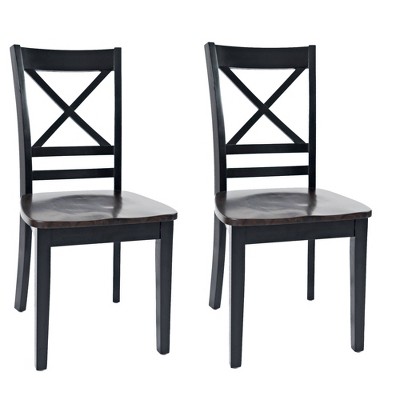 Set of 2 Two Toned Dining Chairs with X Back Black/Brown - Benzara