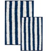 Home Mart Goods Large 2 Piece Set Blue White Stripe Soft Cozy Plush Chenille Bath Mat Bathroom Rug - 2 of 4