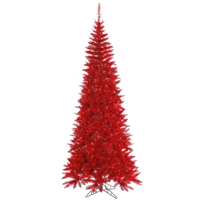 Vickerman Red Tinsel Fir Slim Artificial Christmas Tree
