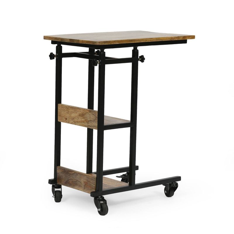 Amlin Modern Industrial Handcrafted Wooden Multi Purpose Adjustable Height C Shaped Side Table Natural/Black - Christopher Knight Home, 5 of 13