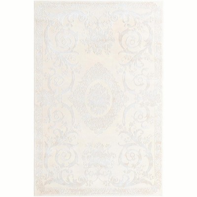 Ivory Rectangular Medallion Synthetic Easy Care Area Rug