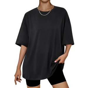 Oversized Tops for Women Summer T Shirts Plus Size Workout Tops Short Sleeve Crewneck Tunic Blouses Beach Vacation Gym - 1 of 4