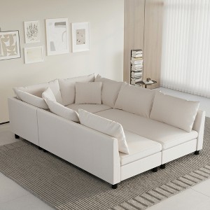 Modular 6-Seat Chenille Sectional Sofa Bed with Pillows, Free Combination Couch Set - 1 of 4
