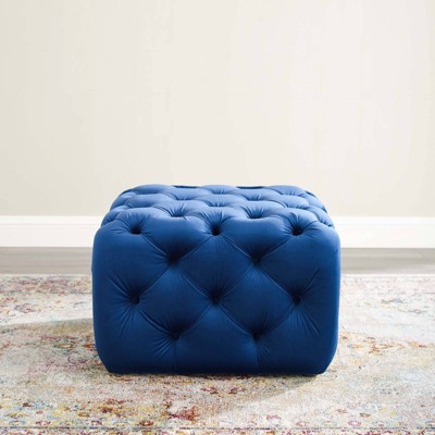 Anthem Navy Tufted Square Performance Velvet Ottoman